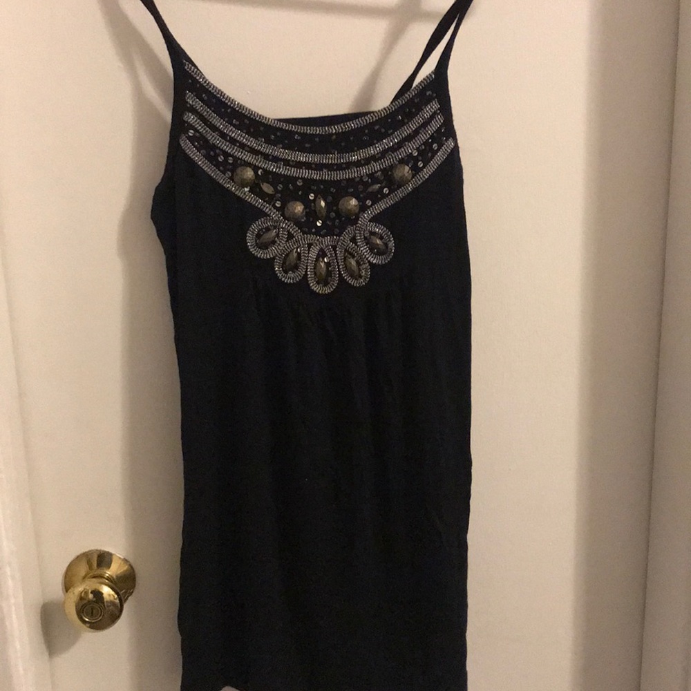 Embellished black spaghetti strap top